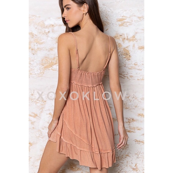 POL Terracotta Spaghetti Strap Ruffle Hem Mini Slip Dress - Picture 12 of 16
